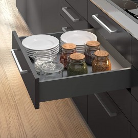 Emuca Kit système tiroir cuisine et salle de bain avec panneaux incluses et coulisses à sortie totale avec fermeture amortie hauteur 93 mm pour module 600 mm et profondeur 500 mm gris anthracite. - B089T56N32