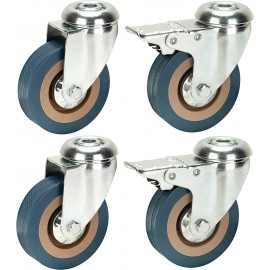 Bulldog Castors Roulettes en caoutchouc gris avec freins 75 mm non marquantes – Fixation avec trou de boulon – Max 200 kg par lot - B01LFXZ3MA