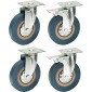 Roulettes en caoutchouc rigide gris avec freins 125 mm – Plaque de fixation supérieure – Roulettes robuste – Max 400 kg par lot - B01MY3KOIK