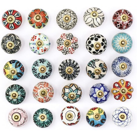 IMPEXART PVT LTD Ensemble de bouton de porte de 25 armoires et intérieurs en céramique multicolore fait main tiroir armoire commode boutons en céramique bleue et fleur pour la maison - B092CQKV9J
