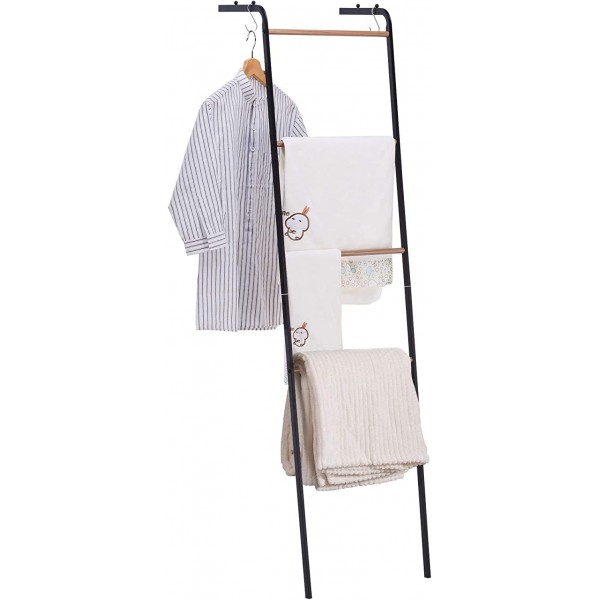 YOUDENOVA Porte-serviettes Échelle avec 4 barres et 2 crochets échelle porte-serviettes en métal porte-serviettes solide porte-serviettes pour entrée salle de bain chambre à coucher noir - B09MKKJ53L