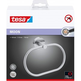 tesa Moon Porte-serviettes anneau acier inoxydable look adhésif technologie sans percer 53 mm x 184 mm x 130 mm - B07DVX17LF